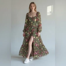 Bar III Women's Printed Bustier Side-Slit Maxi Dress