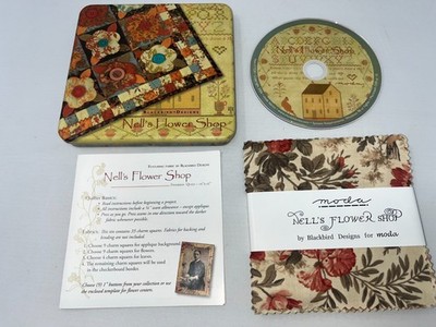 Moda Fabrics Nell's Flower Shop Blackbird Designs 35 Quilt Charms W/CD Tin