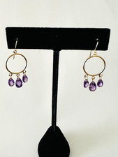 Estate 14K Yellow Gold Amethyst Dangle Drop Earrings