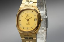 Vintage 1980s OMEGA De Ville Cal.1337 Ref.196.0145 Mens Gold Dial Quartz Date