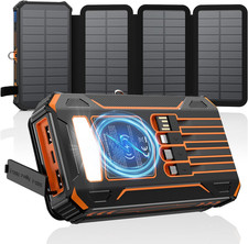 Solar Charger Power Bank 20000mAh Built-in 4 Cables, Wireless Portable Charger w