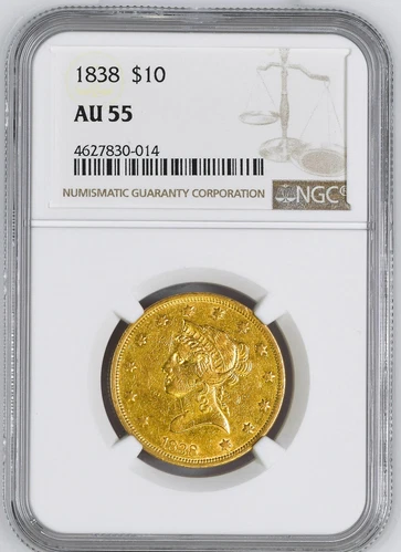 1838 LIBERTY HEAD $10 NGC AU 55
