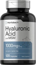 Hyaluronic Acid with MSM 1000mg 120 Capsules, Joint Skin Hydration Support Supp.
