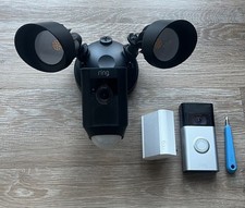 Ring Floodlight Wired 1080p HD Camera and Ring Doorbell with Chime BUNDLE