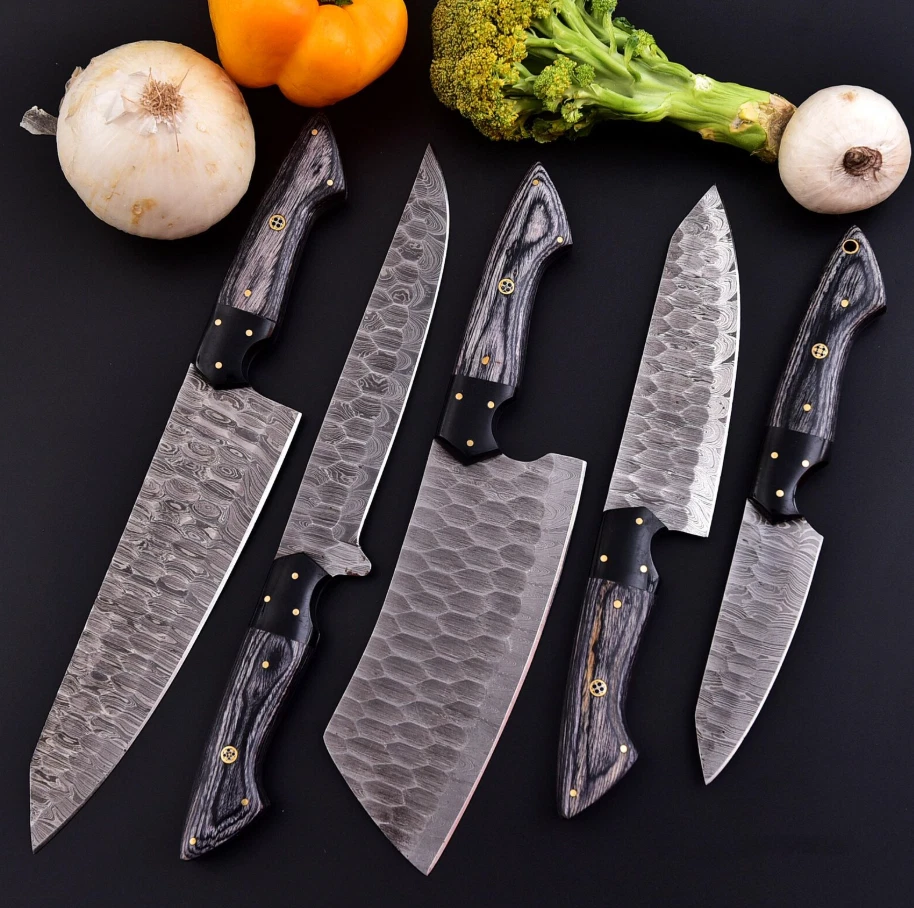Damascus Handmade Forged Kitchen Knife Set of 5pcs Chef Knife Set with Leather
Opens in a new window