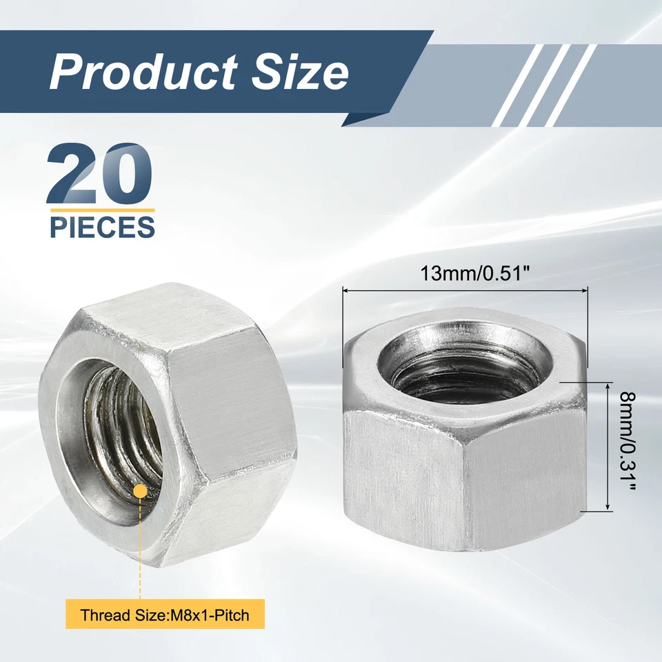 20 Stück M8x1-Steigung x 8 mm Kohlenstoffstahl Sechskant Gewindestange Kupplung Mutter Verbinder - Bild 2 von 4