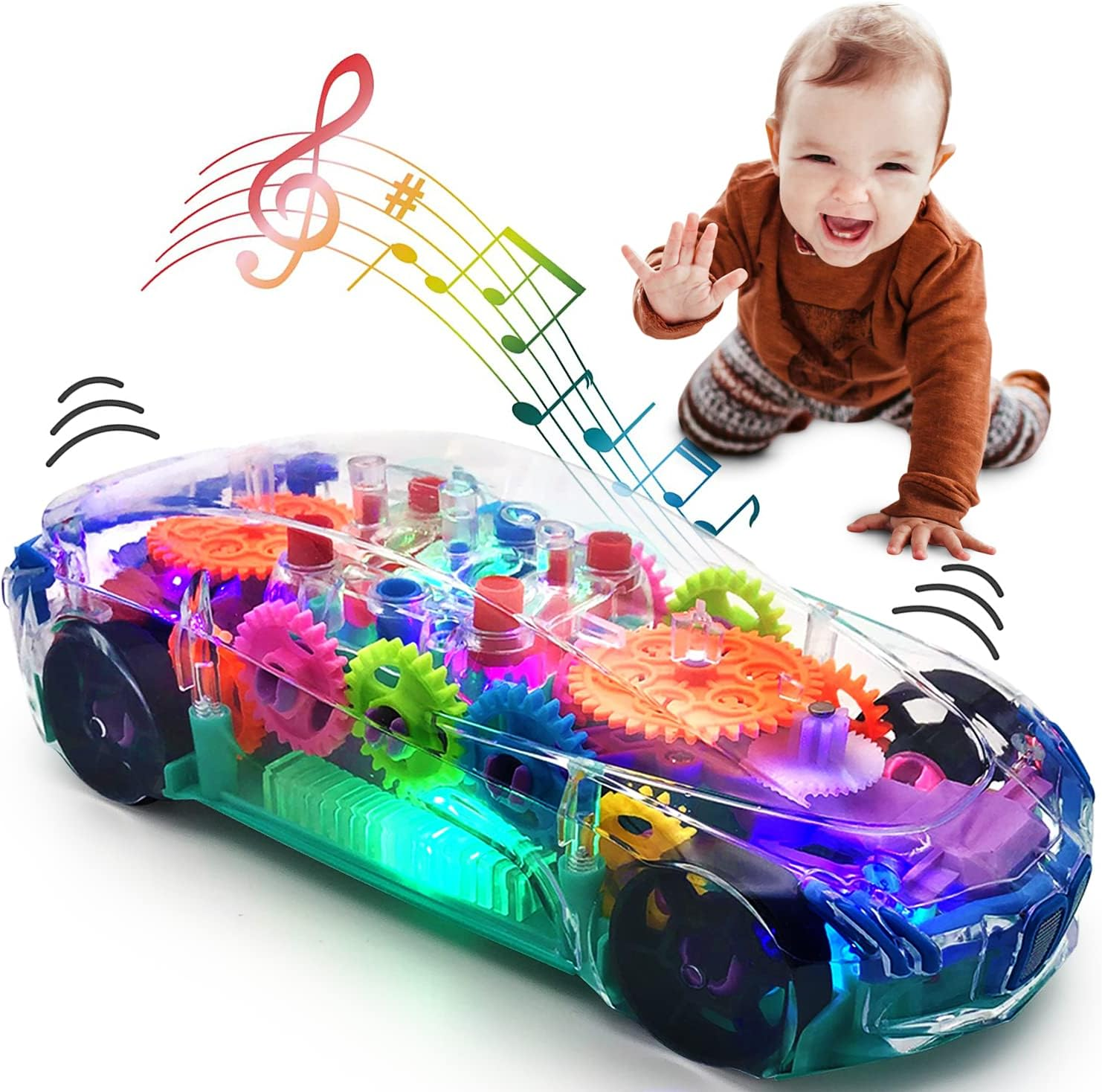 Transparent Light-Up Sensory Music Car - Interactive Fun Toy for Kids