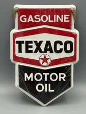 Small Texaco Motor Oil Gasoline Shield Hanging Metal Sign 6 Inch