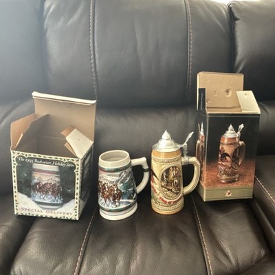 Budweiser Collector Beer Steins Lot of 2 A Series+1993 Holiday Ceramartew/ Boxes