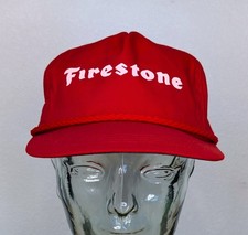Vintage 1980s Firestone Racing Snapback Cap Red Baseball Hat Rope Brim Bill