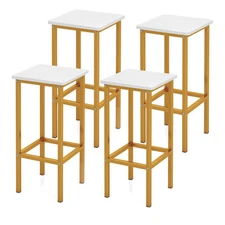 Set of 4 Bar Stool Set 26 Inch Bar Chair with Metal Legs and Footrest-White - Co