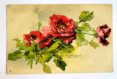 Antique HUCK Postcard Beautiful Roses Artist Signed C. Klein Germany
