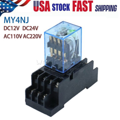 MY4NJ 12V 24V 110V 220V Coil Power Relay DIN Rail Mounted 14Pin + Base PYF14A U