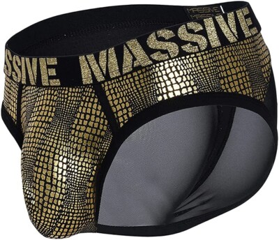 Massive by Andrew Christian Radiant Brief Black/Gold 92004 Mens NWT 