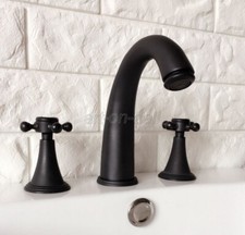 Black Oil Rubbed Brass Bathroom Vanity Sink 3-Hole Two Handles Widespread Faucet