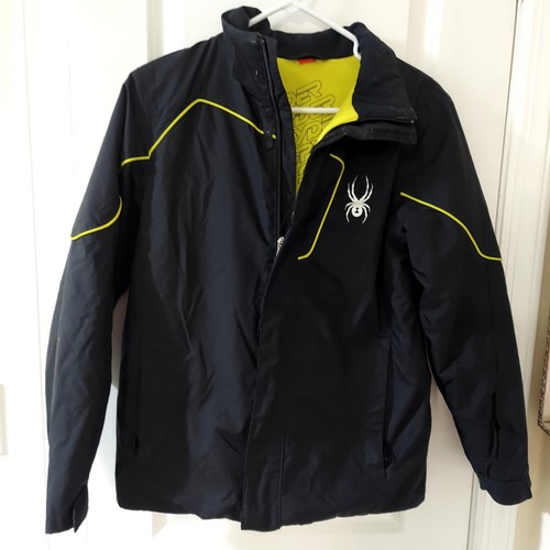 Spyder Thinsulate Ski Jacket Black Yellow Sz Kids 14 Removable Hood Winter