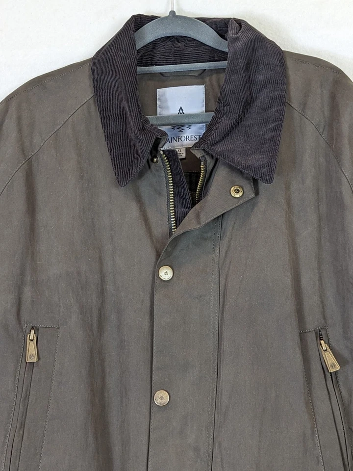 Rainforest Mens size XL Lux Coated Cotton Barn Coat Plaid Lined Portabella Brown - Image 2 of 4