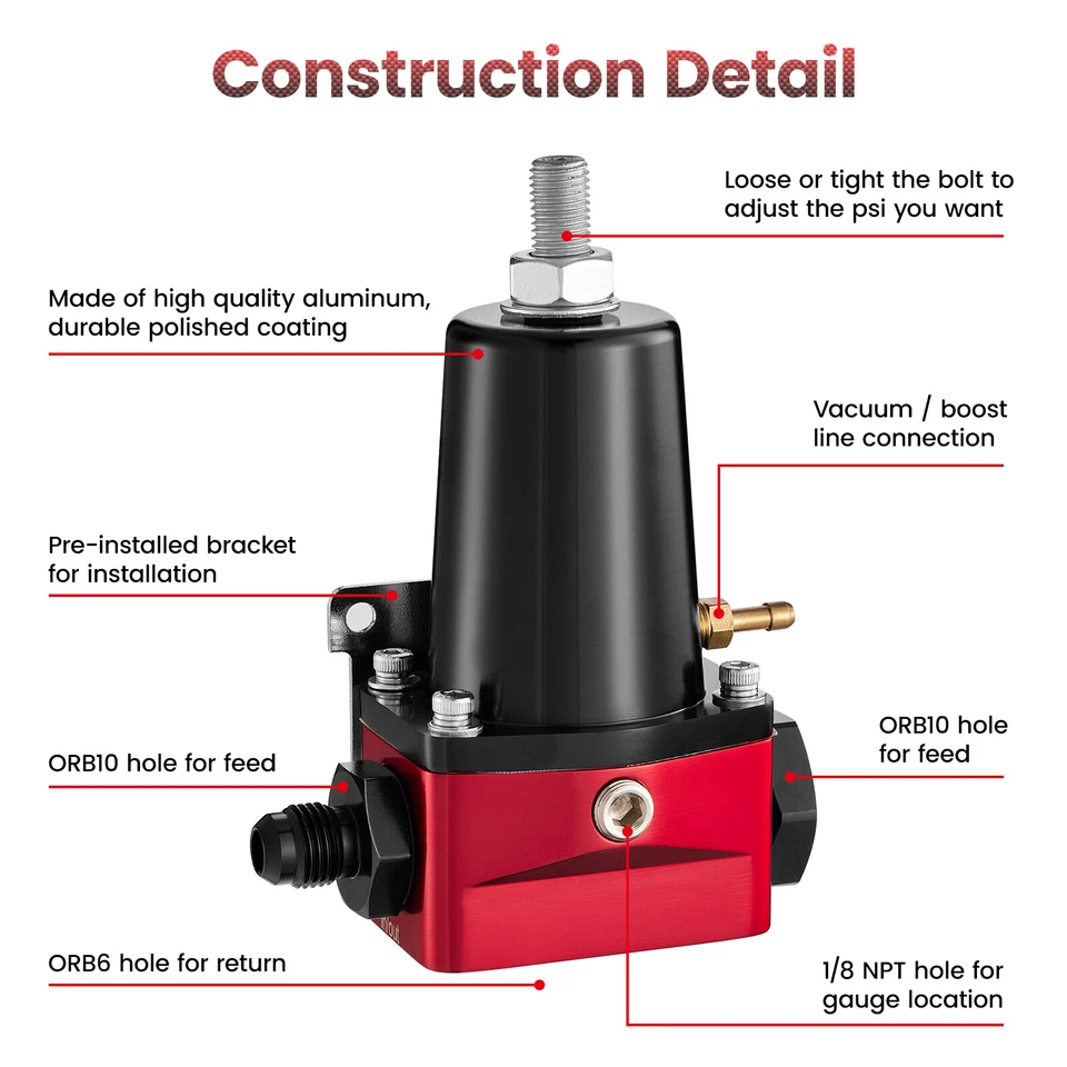 Adjustable EFI Fuel Pressure Regulator Bypass Gauge 6AN 8AN 10AN Fitting Inject Foto 4 de 4