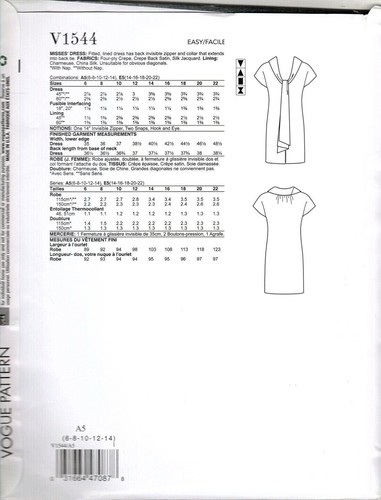 Vogue V1544 Misses 6 to 14 Tom and Linda Platt Fitted Dress UNCUT Sewing Pattern - Picture 2 of 3