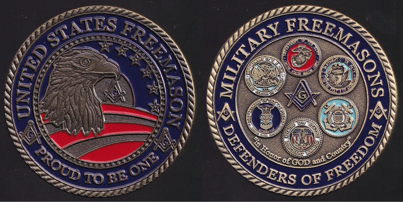 US Military Freemason Bronze-Plated Commemorative Token/Medal Challenge Coin