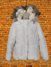 Womens American Eagle Xl Xlarge Ivory Faux Fur Hood Padded Puffer Jacket Coat