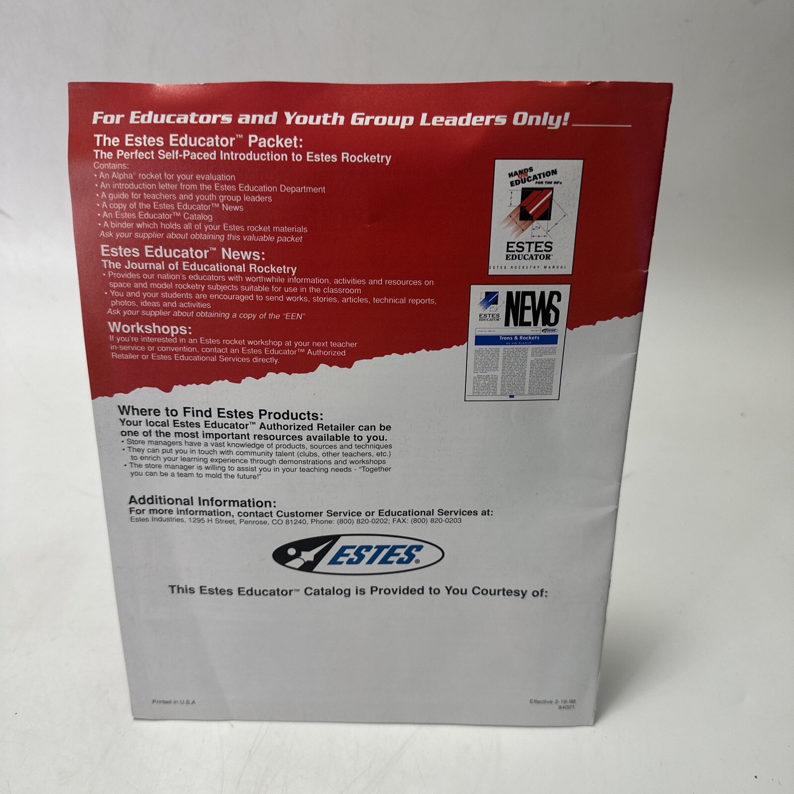 Estes Model Rocket Educator Catalog 1998 eBay