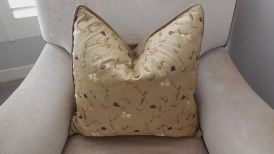 ❇️New Antique Gold EMBROIDERED SILK Cushion Covers Piping /Rope trim SQ / OBLONG - image 2 of 4