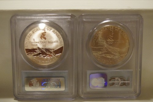 1995-P&D Pair of $1 Paralympic (Blind Runners) PCGS PR69DCAM & MS69 - Picture 2 of 6