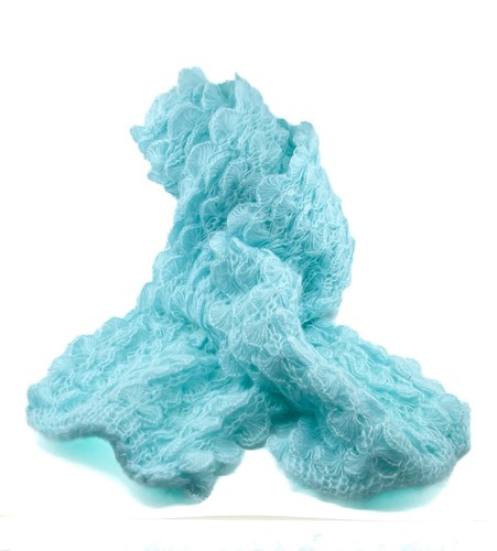 DESIGNER Womens Scarf Double Wrap Cable Knit Aqua Blue Lightweight Ruffle NEW - Picture 12 of 13