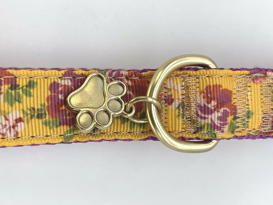 Top Paw Adjustable Dog Collar YELLOW PURPLE w FLORAL CHARM 14" - 20" MEDIUM - Image 4 of 4