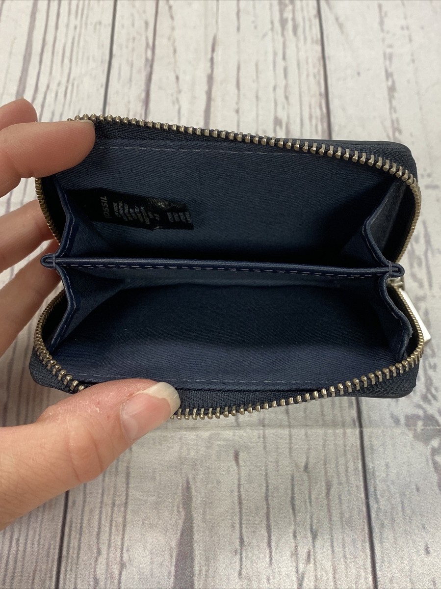 【THE MUSEUM VISITOR】 FLEECE WALLET (NAVY) Fossil Zip Around Wallet Navy Blue With Flower Monogrammed
