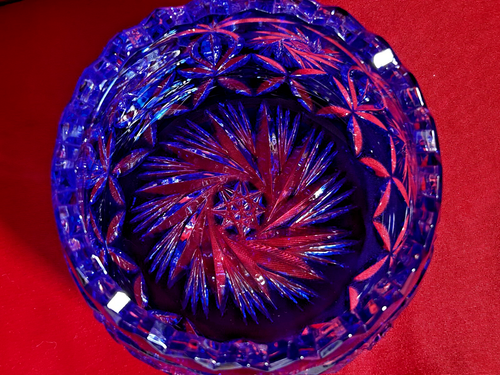 Vintage Bohemian Glass Cobalt Blue Cut to Clear Crystal Bowl Starburst Pinwheel - Picture 2 of 3