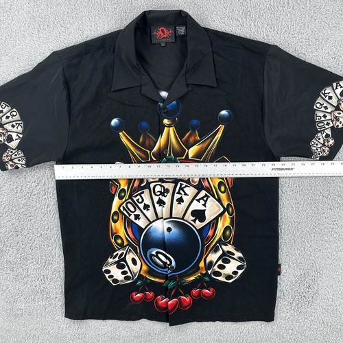 Vtg Dragonfly Clothing 90s Y2K Large Black Button Down Shirt Full House Poker - Picture 9 of 24