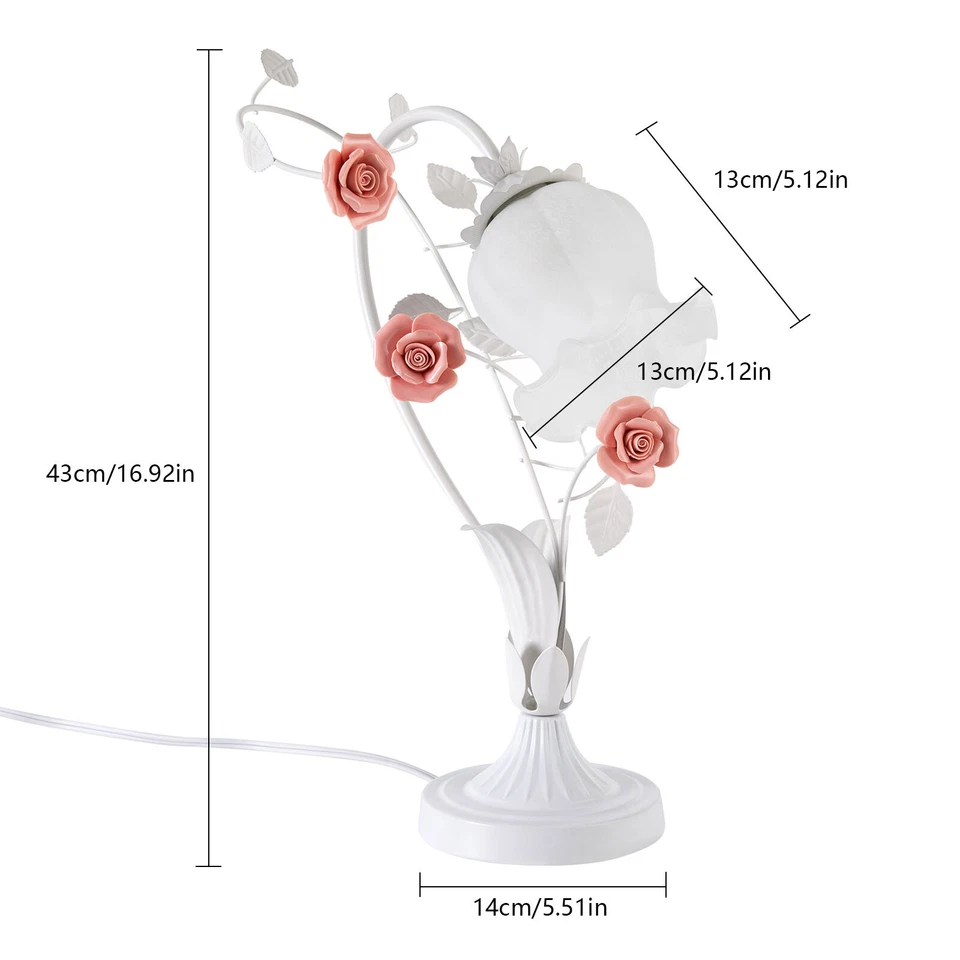 粉色玫瑰花台灯床边灯花卉玻璃台灯LED E26美国 — 第 3/4 张图片