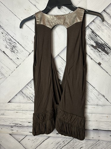 Camiseta sin mangas Sass & Bide Sydney marrón con ribete metálico talla 6 - Imagen 5 de 10