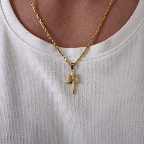 Silver Trident Necklace, Mens Silver Poseidon Trident Pendant, Mens Necklace, - Picture 10 of 12