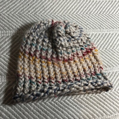 Handmade Wool Cream Knit Beanie with Multicolor Pattern Handmade Crochet Beanie Hat for Women – Warm Winter Knit Hat  main image 3