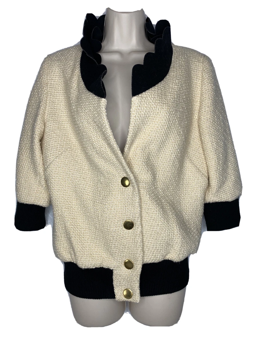Lauren Moffatt Ivory Gold Metallic Black Trim Bomber Jacket Sz M | eBay