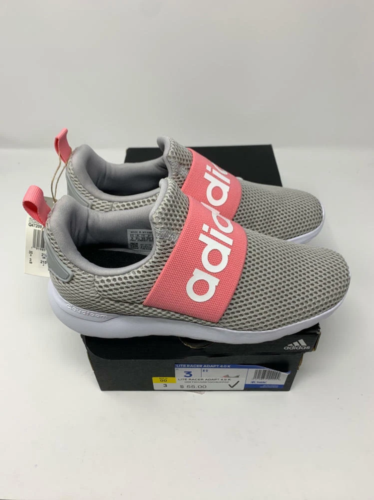 adidas Lite Racer Adapt 4. Run Shoes Grey Grey Super Pop 3 US Little Kid