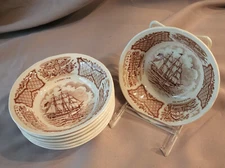 7Alfred Meakin FAIRWINDS Brown Staffordshire 5.25" Fruit Dessert Bowls England