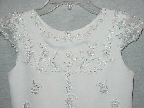 CINDERELLA GIRLS WHITE LONG SEQUIN & PEARL 3 LAYER FORMAL DRESS NEW W/TAG SIZE 7 - Picture 3 of 5