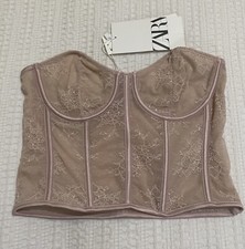 NWT Zara Women Pale Pink Lace Corset Top Size Small 1067/496/622