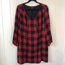 Madewell Womens Dress Buffalo Check Pullover with Front Tie, Key Hole Large