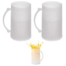2 Frosty Freezer Mug 14 Oz Ice Beverage Cooling Beer Plastic Drink Cup Cold Soda