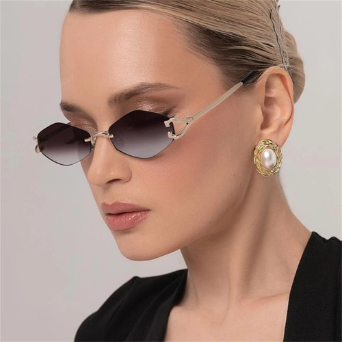 Trendy Rimless Geometric Sunglasses Women Diamond Cut Glass Luxury Y2K Eyewear