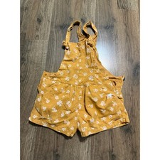 Cat Jack Shortall Overalls Girls 5 Mustard Yellow Floral Print Casual Good