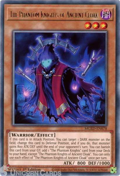 MGED-EN078 The Phantom Knights of Ancient Cloak Rare 1st Edition Mint YuGiOh Car