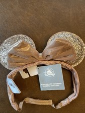 Mickey Ears Gold Glitter Rose Gold Bow Adaptable Fit Headband. NWT