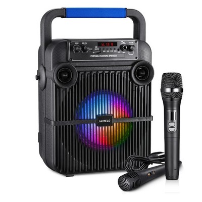 JAMELO Karaoke Machine Portable Bluetooth Speaker with 2 Mics LED Lights Gift