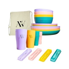 ANGIE'S WEIGH 33 Piece Wheatstraw Dinnerware Set for 4 BPA FREE Microwave Safe